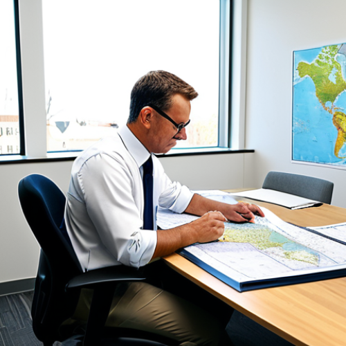 **

A professional environmental consultant in appropriate attire, reviewing ecological restoration plans at a desk covered with maps and technical documents in a bright office, fully clothed, safe for work, perfect anatomy, correct proportions, professional, modest, family-friendly, high quality.

**