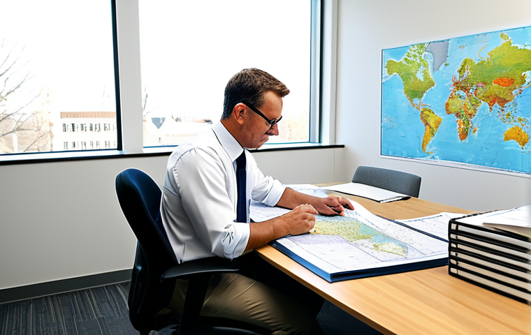 **

A professional environmental consultant in appropriate attire, reviewing ecological restoration plans at a desk covered with maps and technical documents in a bright office, fully clothed, safe for work, perfect anatomy, correct proportions, professional, modest, family-friendly, high quality.

**