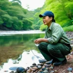 자연생태복원기사와 관련된 NGO 활동 사례 - **Prompt:** A serene and hopeful image of a dedicated "Nature Ecosystem Restorer" (自然生態系復元士) in thei...