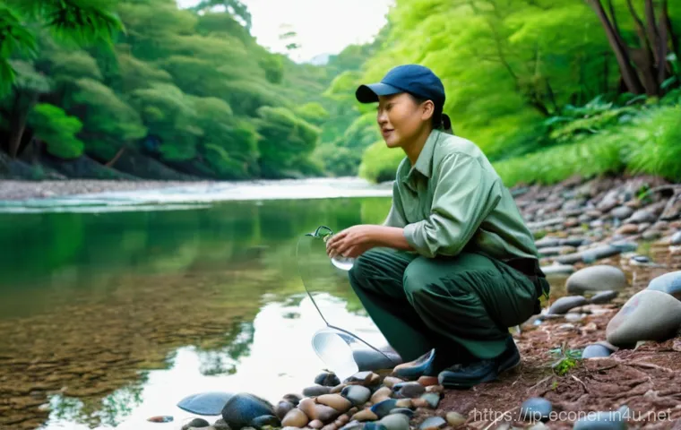 자연생태복원기사와 관련된 NGO 활동 사례 - **Prompt:** A serene and hopeful image of a dedicated "Nature Ecosystem Restorer" (自然生態系復元士) in thei...